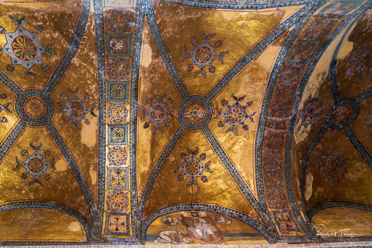 Golden Mosaic Ceiling with Byzantine Symbols
